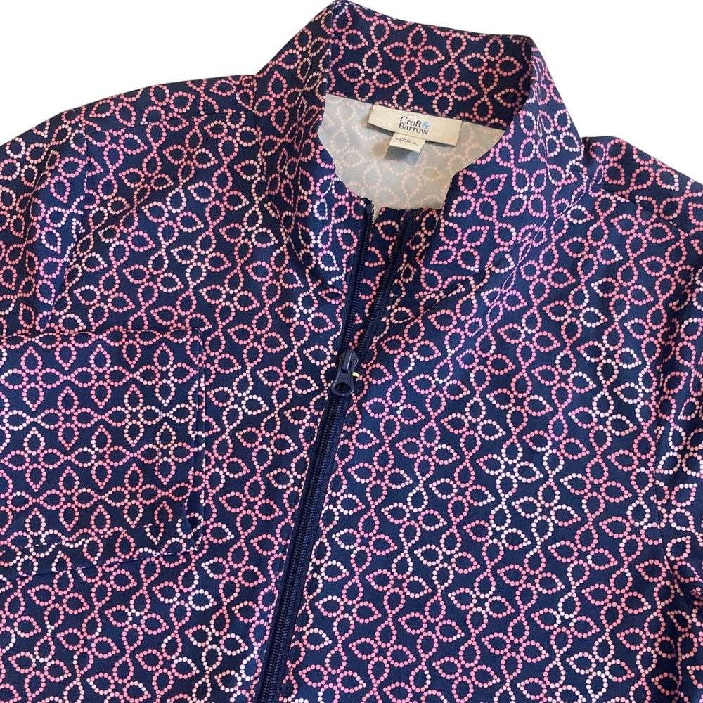Croft & Barrow Jacket Womens Small Navy Pink Geometric Full Zip Mock Neck‎